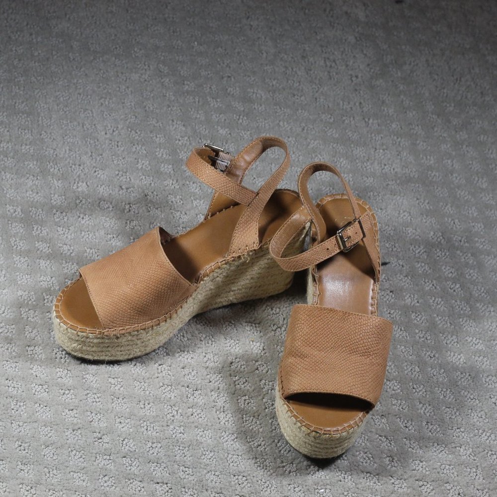 Franco Sarto Size 9 Espadrille Brown 2" Platform 4" Wedge Heeled Sandal